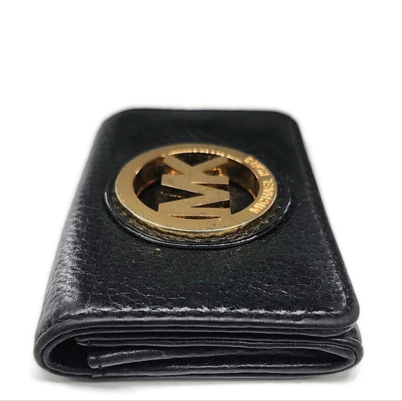 Michael Kors Fulton Black Pebbled Leather Business Credit Card Wallet - Picture 5 of 8